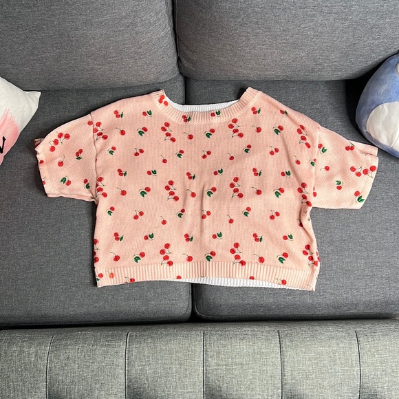 Cider Tops - Cider Short Sleeve Cherry🍒 Print Crop Top